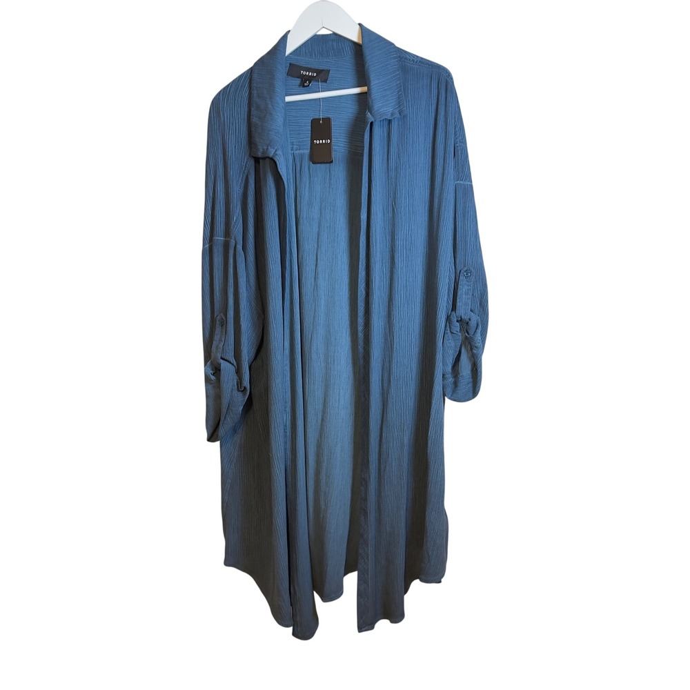NEW Torrid Gauze Open Front Shirt Kimono Legion Blue Plus Size 4 / 4X / 26